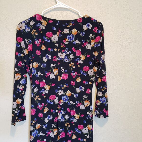 Lauren Ralph Lauren Cleora Front Twisted Floral Jersey Surplice Dress Navy Sz 6 - Picture 6 of 9